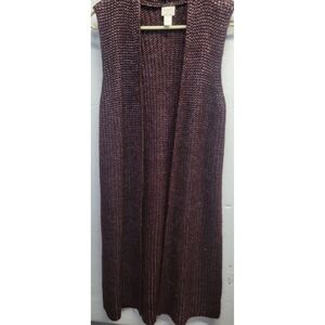 Chico's Burgundy Metallic Knit Longline Duster Vest Open Front Size 1 Medium